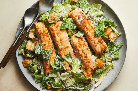 Parmesan-Crusted Salmon Caesar Salad