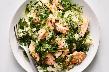 Warm Rice Salad With Salmon and Arugula
