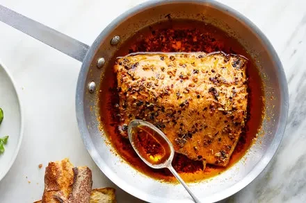 Spicy Slow-Roasted Salmon With Cucumbers and Feta