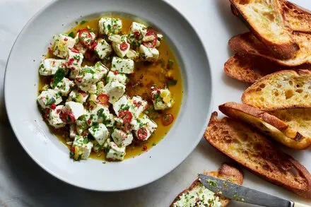 Marinated Feta with Herbs and Peppercorns**